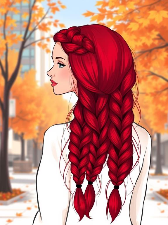 cherry hued intricate braids