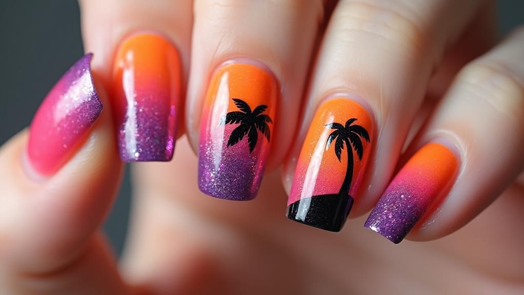 gradient sunset nail art