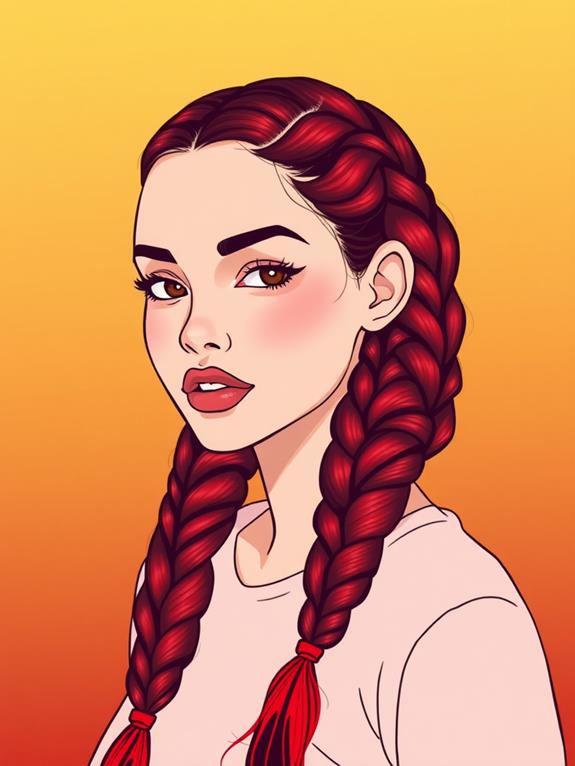 red highlighted braided hairstyle