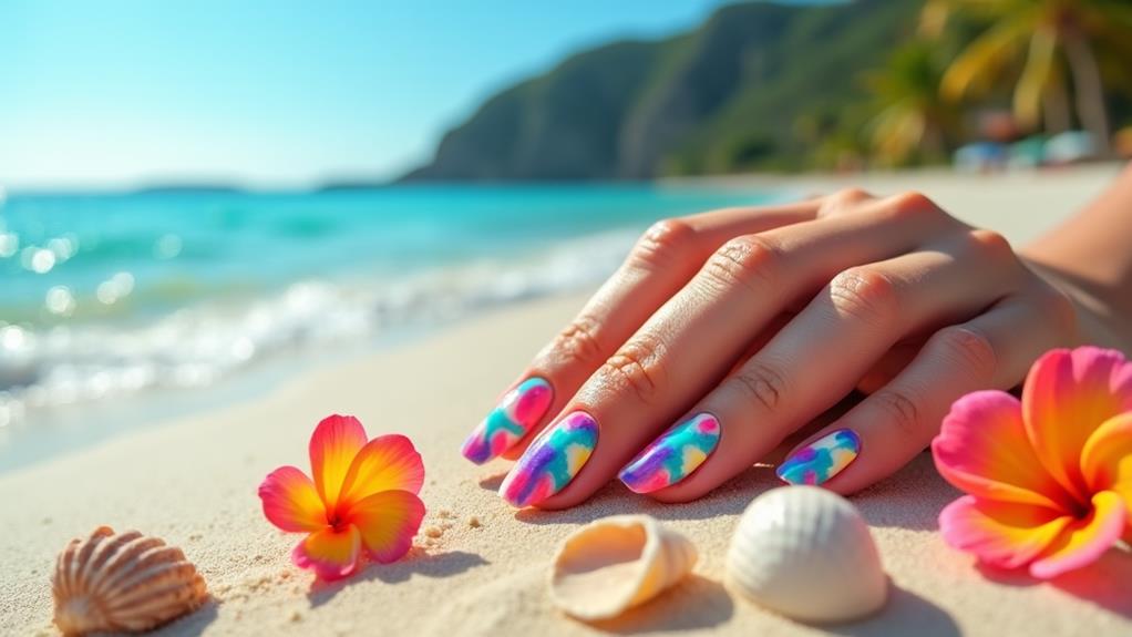 vibrant tie dye nail art