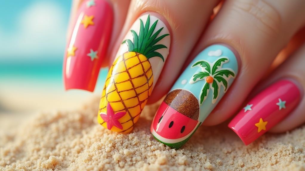 vibrant tropical fruit nails